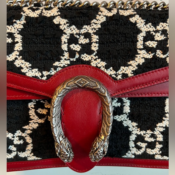 GUCCI Dionysus GG Black White Tweed Red Leather Bag Purse LMTD Edition HOST PICK - Picture 15 of 17